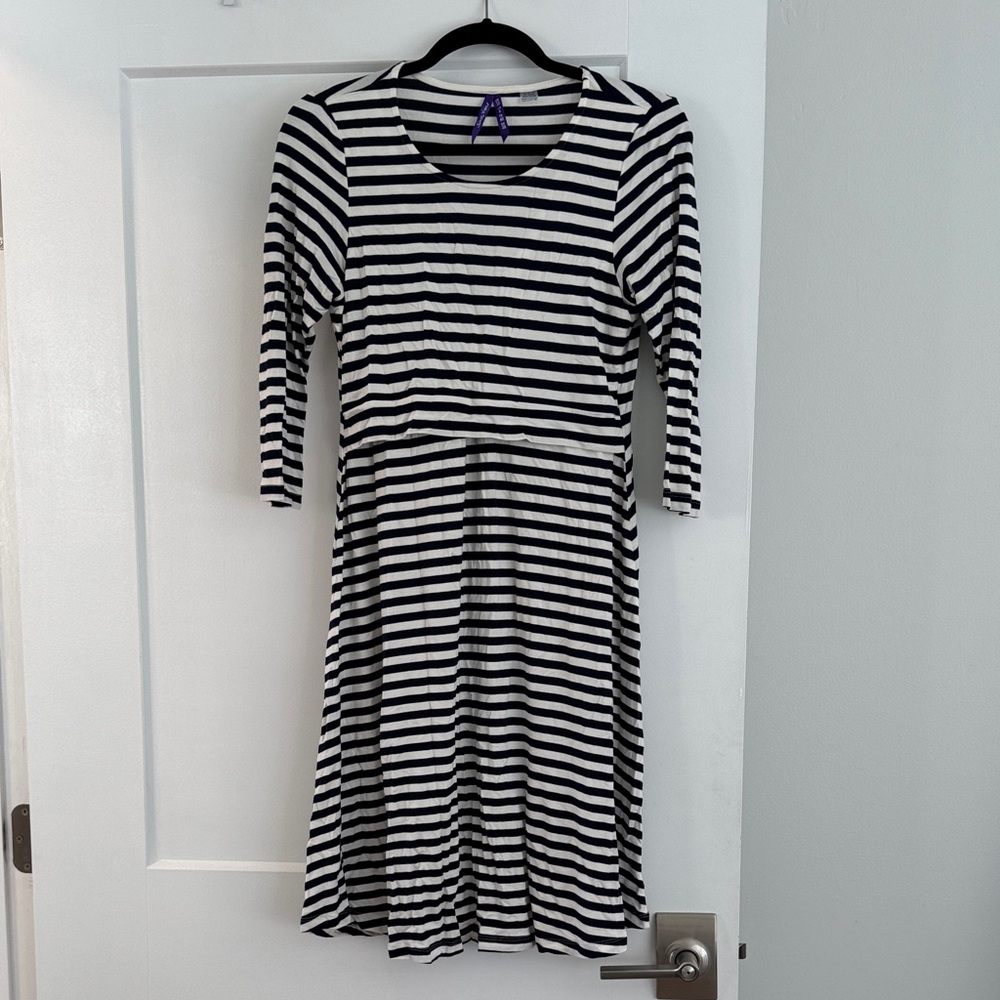 Seraphine Maternity and Nursing Navy and White Jersey Swing Dress - 6